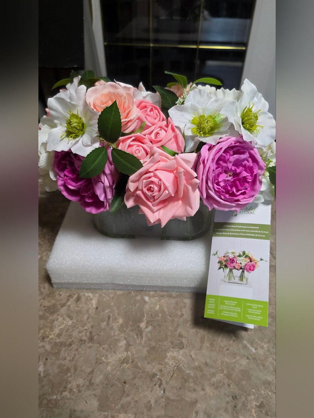 Nearly Natural Faux 10” Mixed Roses And Hydranga  Arrangement,Artificial Flowers